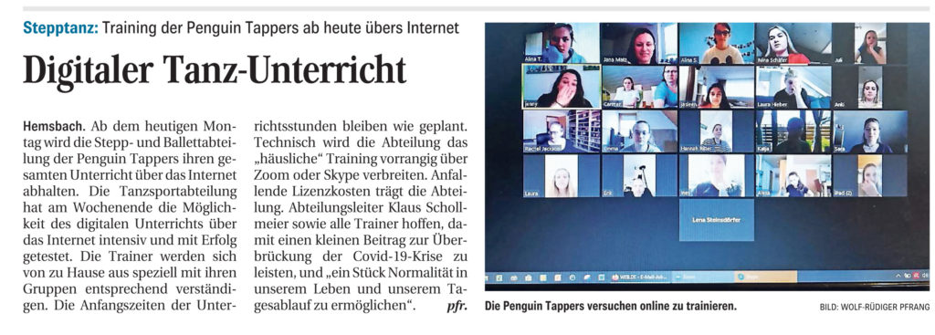 Bericht über das Onlinetraining der Penguin Tappers.